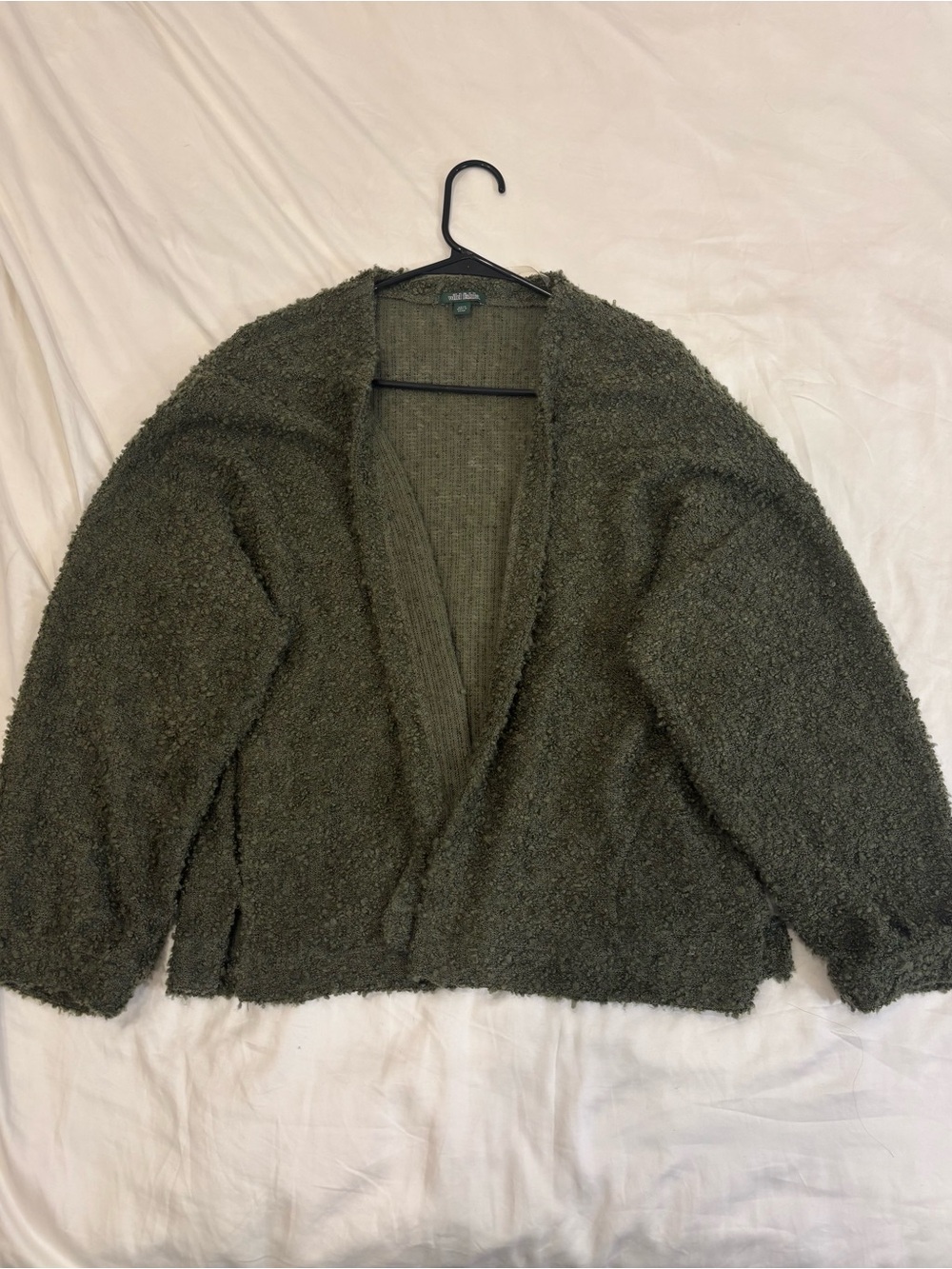 wild fable Olive Green Open-Front Bouclé Cardigan